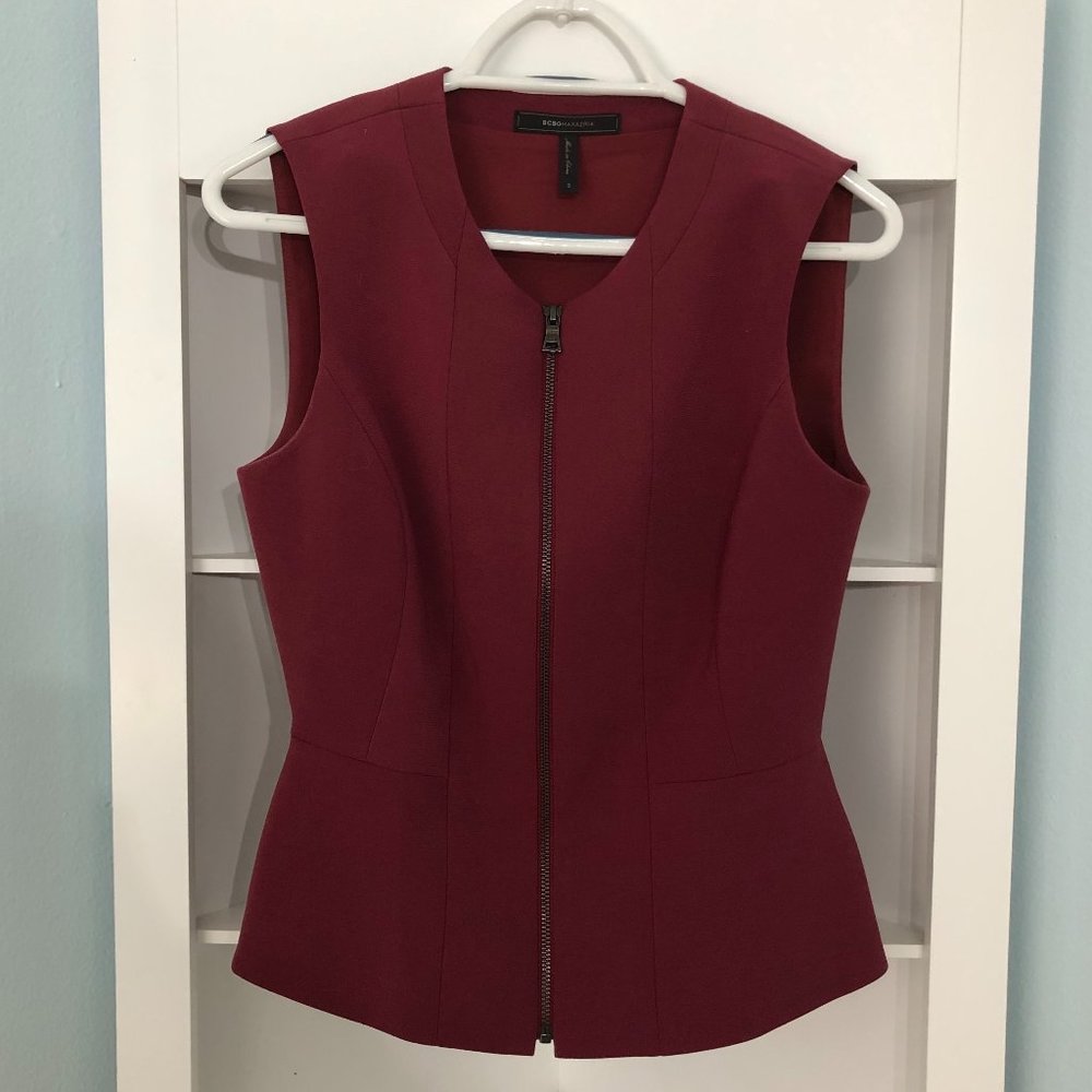 NWOT BCBG Max Azria wine colored peplum top, S